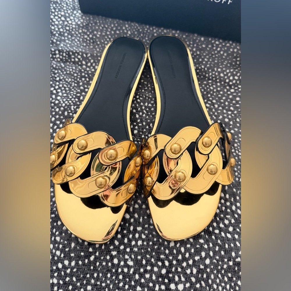 Rebecca Minkoff Gold Chain-Link Slide Sandals